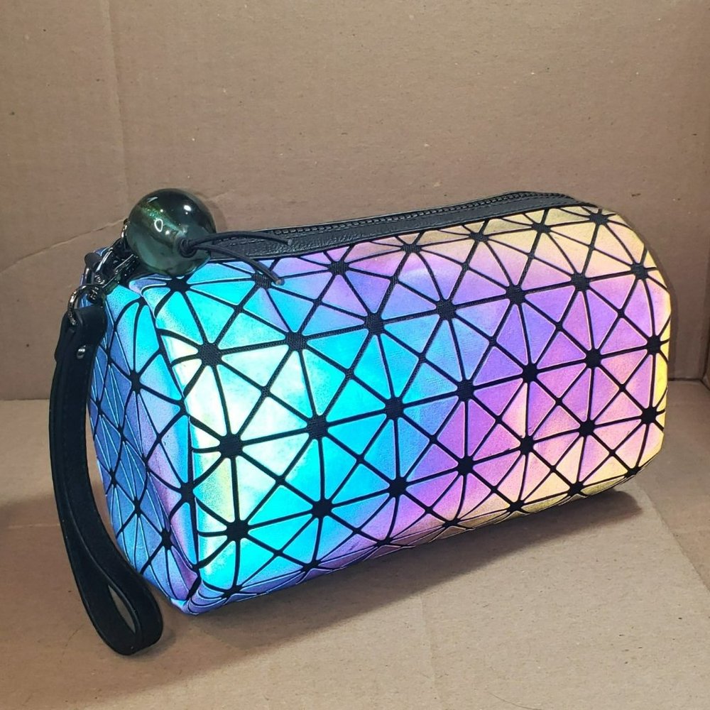 Holographic Reflective Barrel Cosmetic Roll Bag